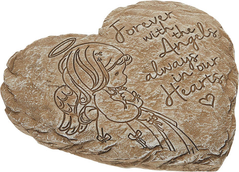 Precious Moments Garden Gifts 171459 Forever with The Angels, Always in Our Hearts Decorative Resin Angel Memorial Garden Stone, Gray, 8-inch Long by 7.25-in Wide