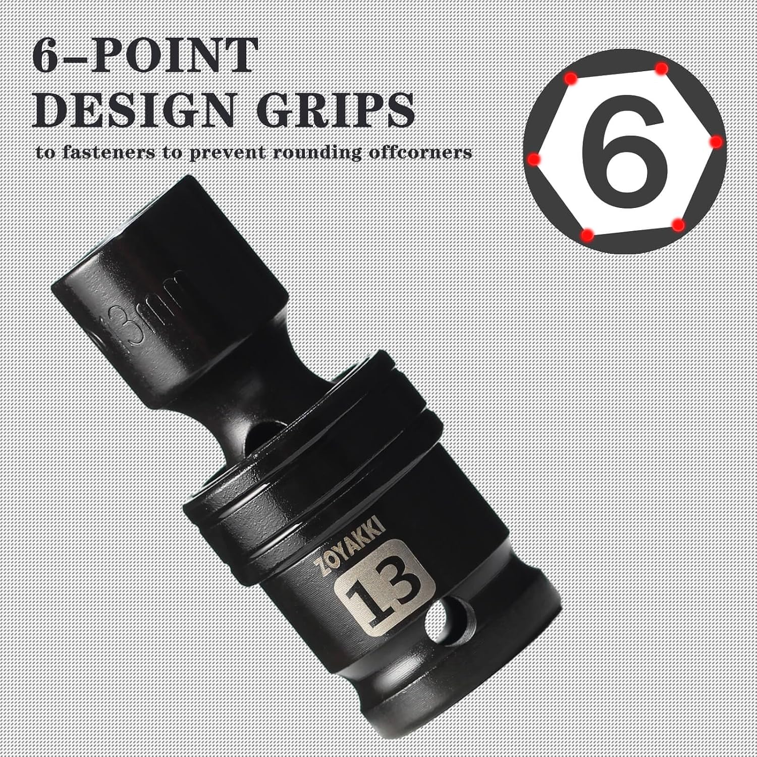 13mm Swivel Socket 1/2" Drive Shallow 6 Pt CR-MO Swivel Impact Socket for Nut Removal