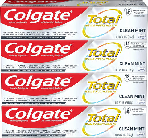 Colgate Total Toothpaste with Whitening, Clean Mint, 4.8 Ounce (Pack of 4)