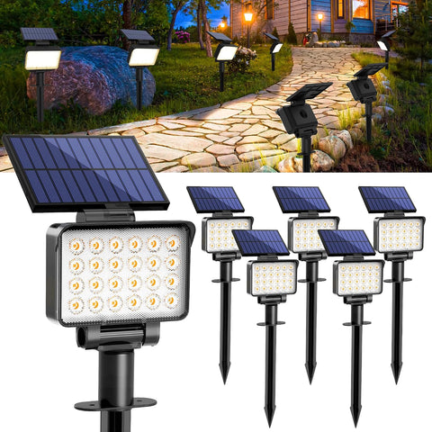 Solar Spot Lights Outdoor Waterproof, 6 Packs, Warm White