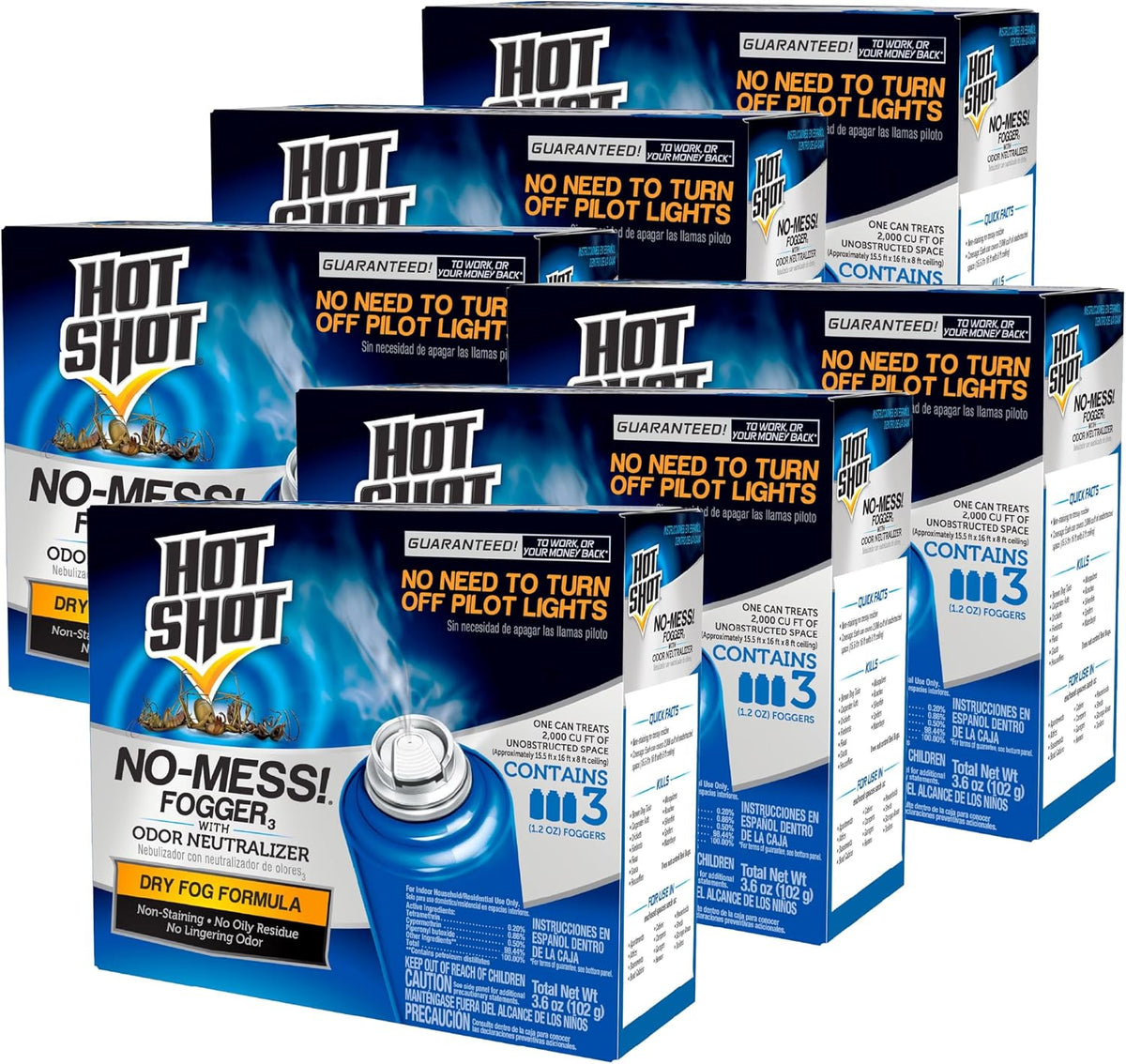 Hot Shot No-Mess! Fogger With Odor Neutralizer 3 Count-1.2 Oz Cans, 6 Pack