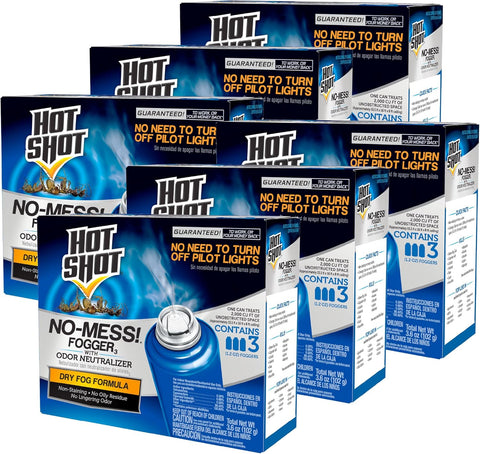 Hot Shot No-Mess! Fogger With Odor Neutralizer 3 Count-1.2 Oz Cans, 6 Pack