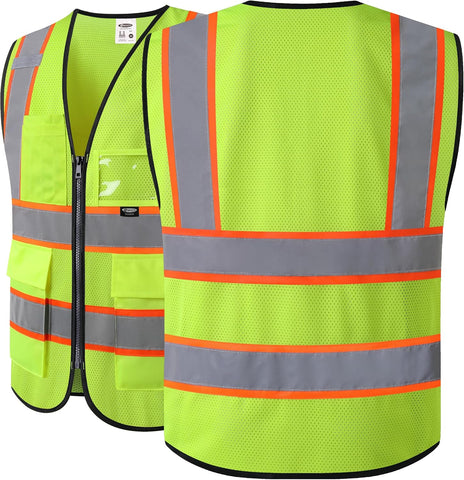 JKSafety Safety Vest for men women Hi Vis Vest with Pockets and Zipper High Visibility Reflective Vests BX320