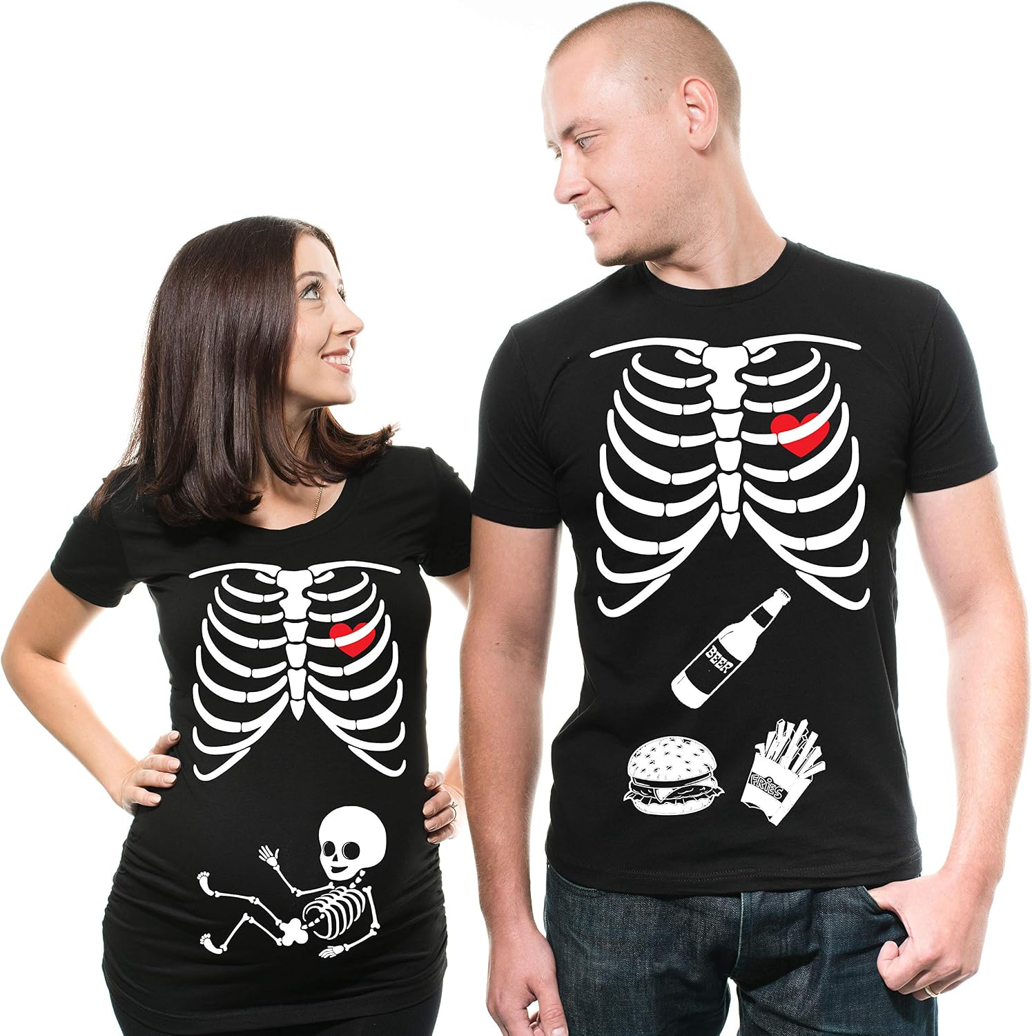 Skeleton Maternity Halloween Couple Matching Shirts Dad and Mom Costume Tee Shirts Pregnancy Tees X-ray T-Shirt
