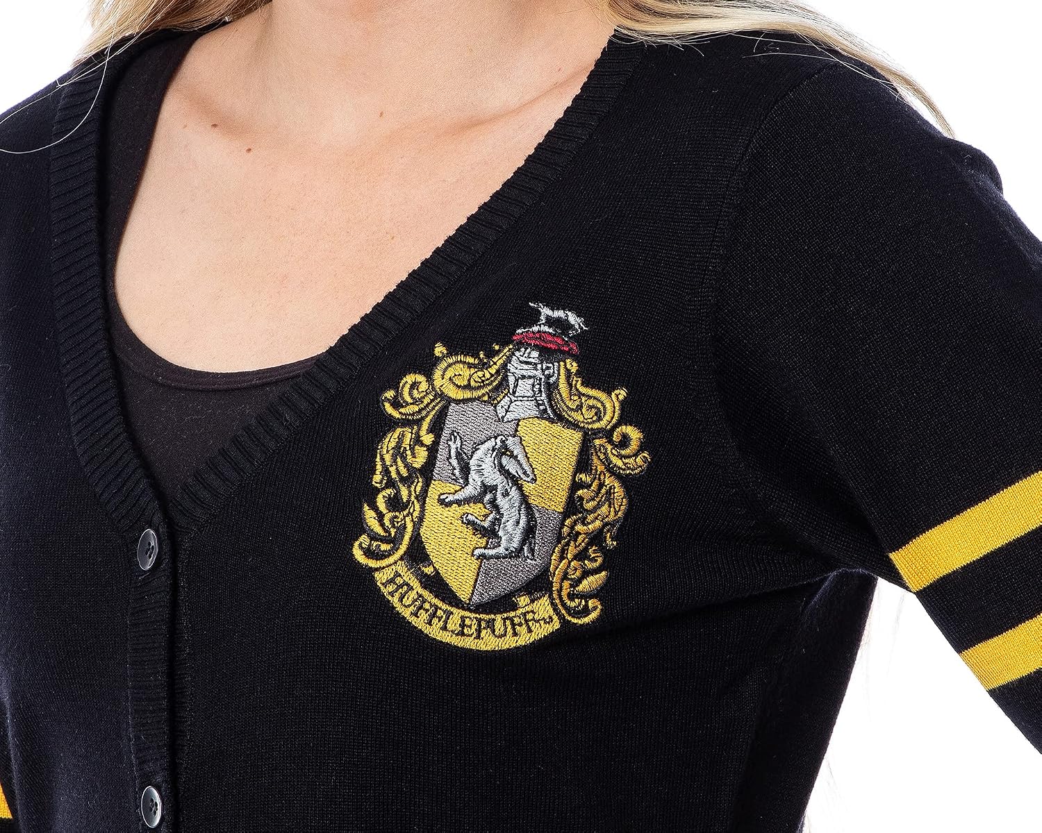 Harry Potter Womens' Slytherin House Crest Open Front Cardigan Juniors Knit Sweater