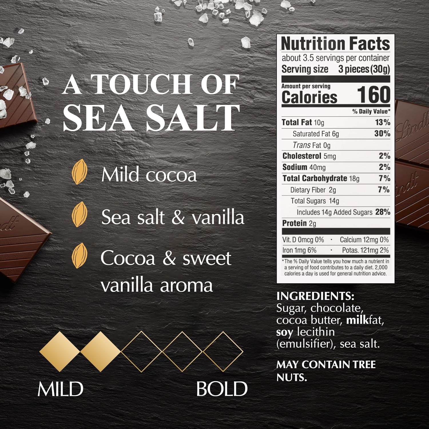Lindt EXCELLENCE Sea Salt Dark Chocolate Candy Bar, 3.5 oz., 12 Pack