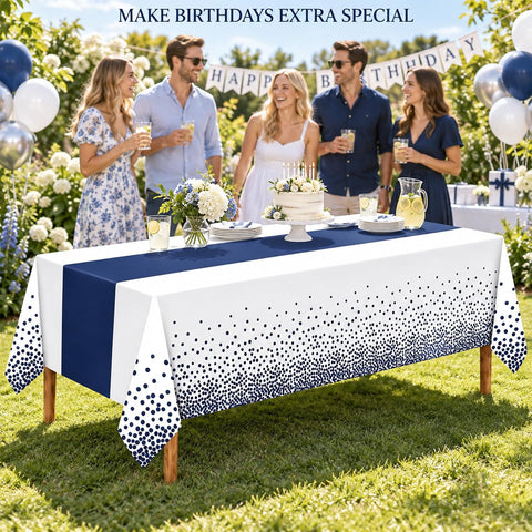 2 Pack White Navy Blue Tablecloths, 54 x 108 Inch Rectangle Covers