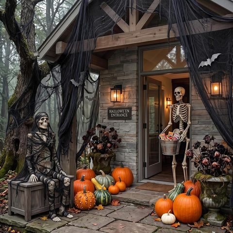 6 Pack Creepy Cloth 30 x 72 Inch, Spooky Halloween Polyester Decorations Scary Gauze Cloth Doorways Indoor Halloween Decorations Outdoor Yard Home Wall Decor