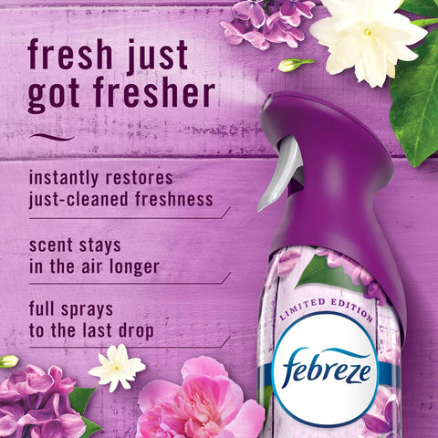 Febreze Air Mist, Air Freshener Spray, Odor Fighting Room Spray, Deodorizer for Home Bathroom Kitchen Office Apartment Dorm Room Classroom, Lilac Sunrise Scent, 8.1oz (Pack of 3)