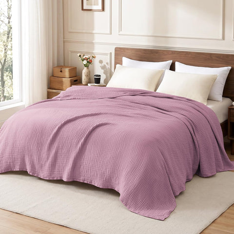 Love's cabin 100% Cotton Muslin Blanket Twin XL Size for Bed, Dusty Pink
