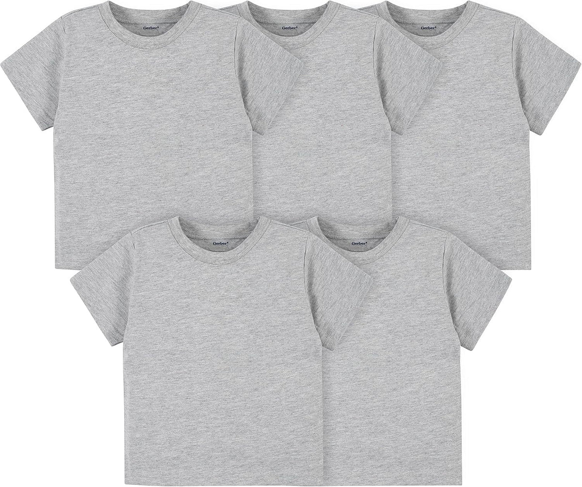 Gerber Baby & Toddler 5-Pack Solid Short Sleeve T-Shirts Jersey 160 GSM