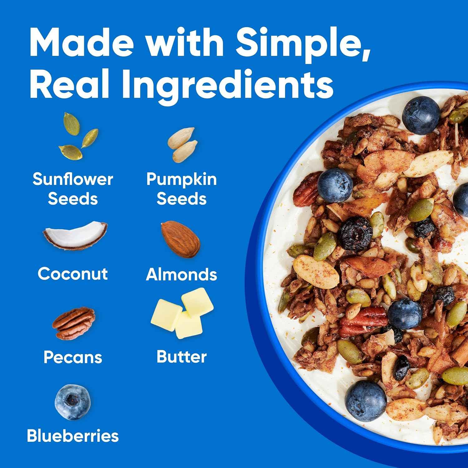 NuTrail Nut Granola, Blueberry Cinnamon, No Sugar Added, Gluten Free, Grain Free, Keto, Low Carb, Healthy Breakfast Cereal 8 oz. 6 Count | No Seed Oils, Real Ingredients, Almonds, Pecans, Coconut, Pumpkin and Sunflower Seeds