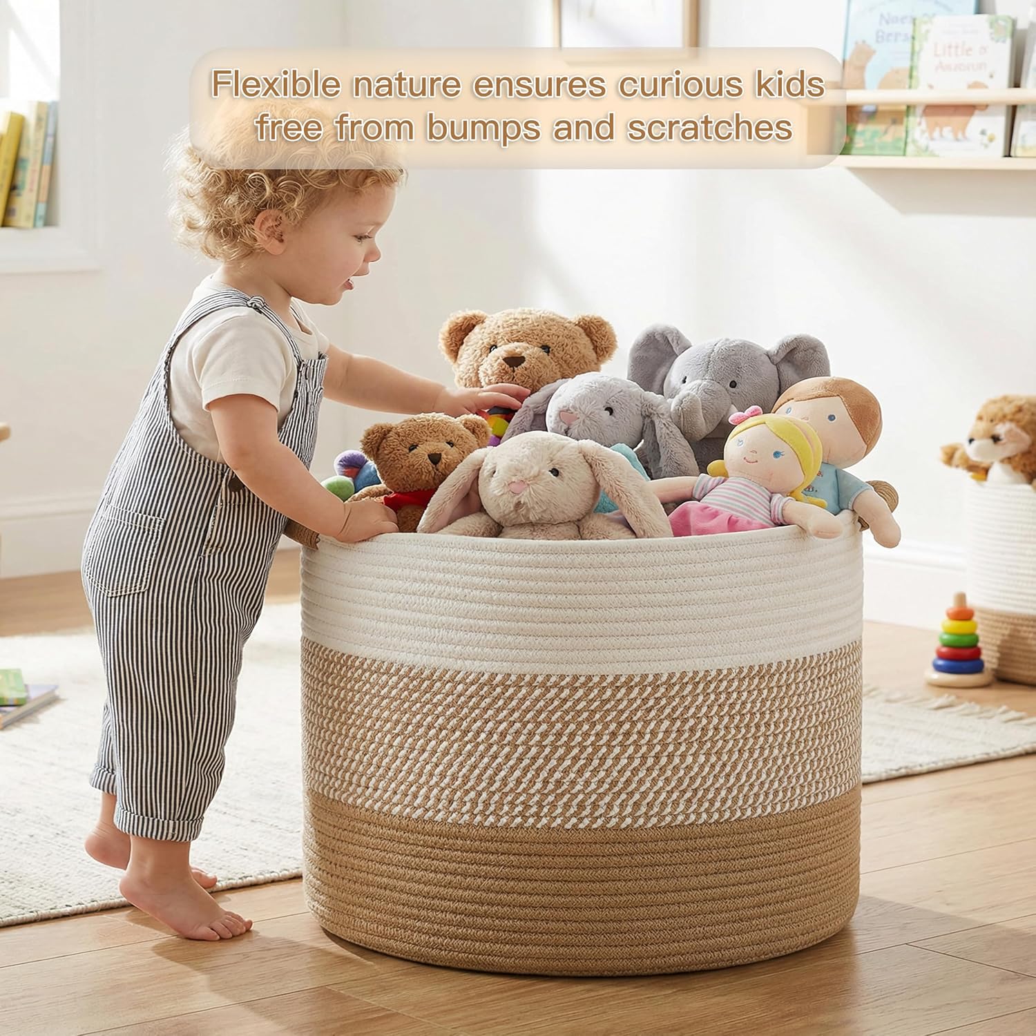 Artfeel 100L Large Cotton Rope Basket, Decorative Woven Blanket Storage for Living Room, Boho Toy Storage & Toy Box for Kids, Versatile Laundry Basket & Nursery Hamper for Blankets(Brown)