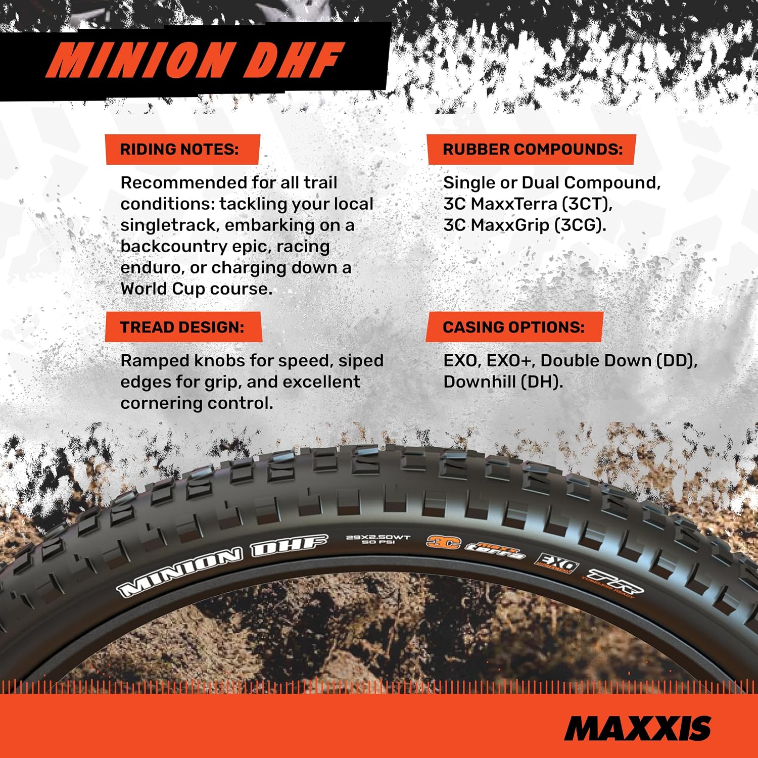 Maxxis Minion DHF | Dual Compound | Mountain Bike Tire, E25, Tubeless Ready