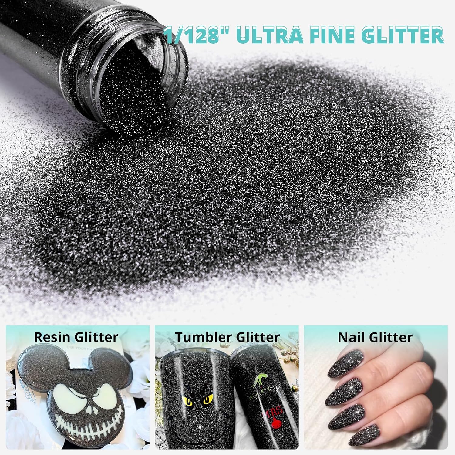 HTVRONT Black Glitter for Crafts and Arts- 1.7oz/50g Fine Glitter Powder