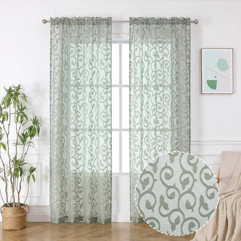 OWENIE Furman Sage Green Kitchen Curtains Tiers 36 inch Length, Light Filtering Soft Airy Clear Cafe Curtain for Living Room Bedroom Farmhouse Small Windows Half Curtains, 2 Pcs, Each 40Wx36L inch