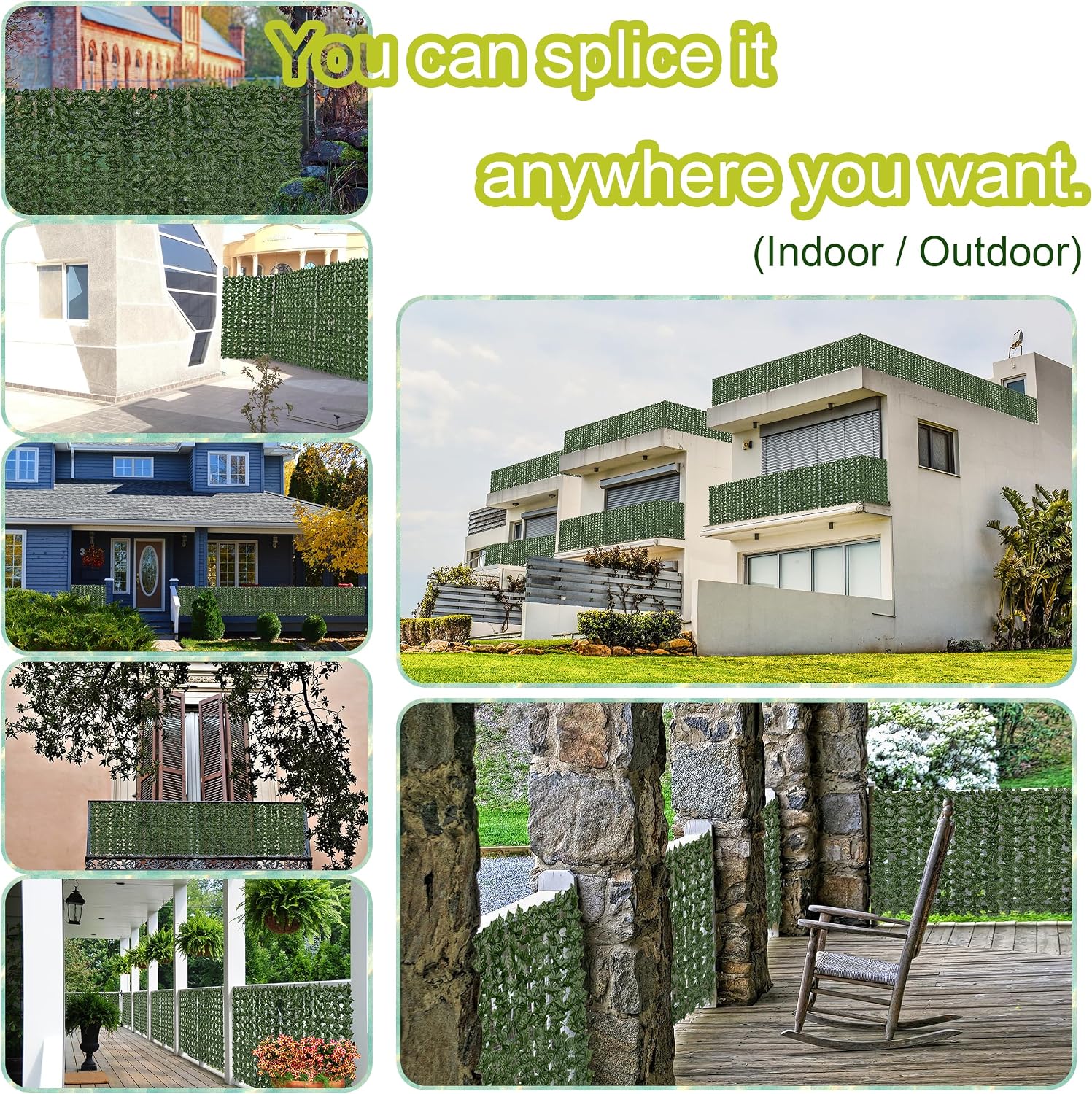 60"x128" (53.5 Sqft), Artificial Ivy Vine Privacy Fence Screen Roll