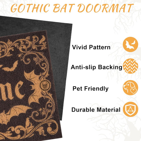 Halloween Door Mat Dark Gothic Bat Design Unwelcome Entrance Rug for Porch