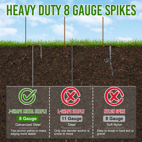 Landscape Edging 4 Inch Tall 150FT with 160Pcs Metal Spikes, Plastic Garden Edging Border Landscape Edging Border Lawn Edging for Landscaping, Flower Bed, Yard(Brown)