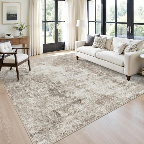 12x15 Area Rug for Living Room – Extra Large Modern Neutral Abstract Washable Carpet, Soft Low Pile Non-Slip Stain-Resistant Oversized Rug for Bedroom Dining Room Home Office (Light Grey)