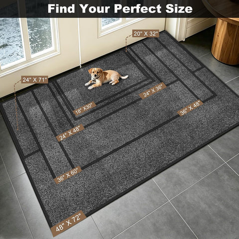 Mibao Super Absorbent Front Door Mat, 36" x 24", Non-Slip Washable Indoor Doormats, Low Profile Entryway Rug Outdoor, Dirt Resistant Welcome Mats for Front and Back Door Entrance, Grey