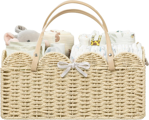 HBlife Large Baby Diaper Caddy, Paper Rope Storage Baskets Nursery Bin with Removable Divider, Portable Car Organizer for Diapers, Baby Shower Gifts, Newborn Essentials Must Haves