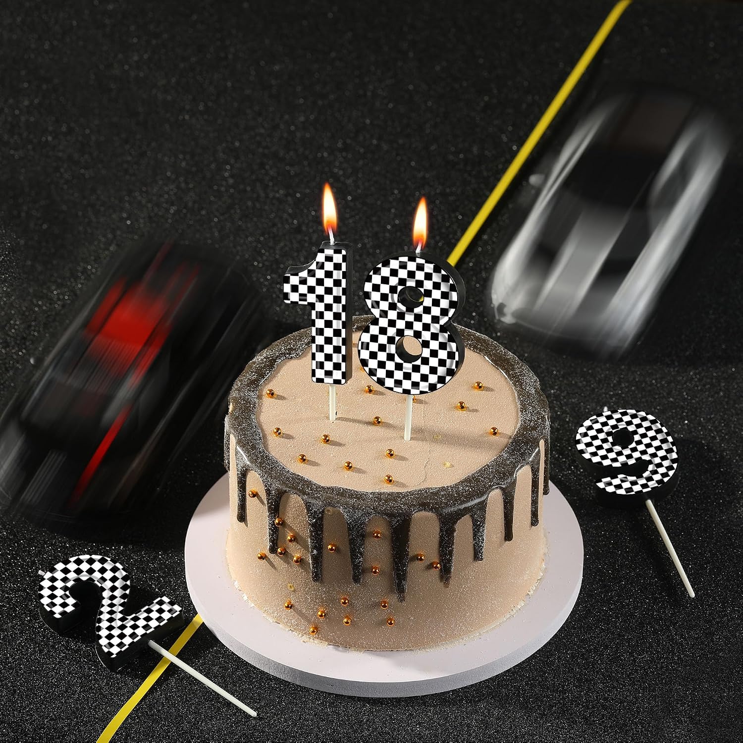 PHD CAKE 2.76 Inch Number 4 Racing Birthday Candles, Cool Racing Themed Number Candles, Cake Number Candles, Party Celebration, Style Candle