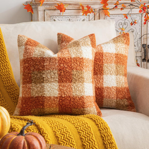 AQOTHES Plaid Fall Throw Pillow Covers Orange 24x24 Inch Set of 2
