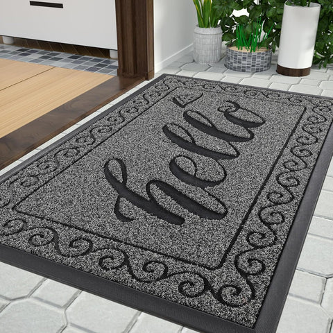 Yimobra Welcome Mats for Front Door 36x24, Heavy Duty Waterproof Outdoor Door Mat Outside Entrance, Non-Slip Low Profile Indoor Entryway Mat for Garage Patio, Black Gray