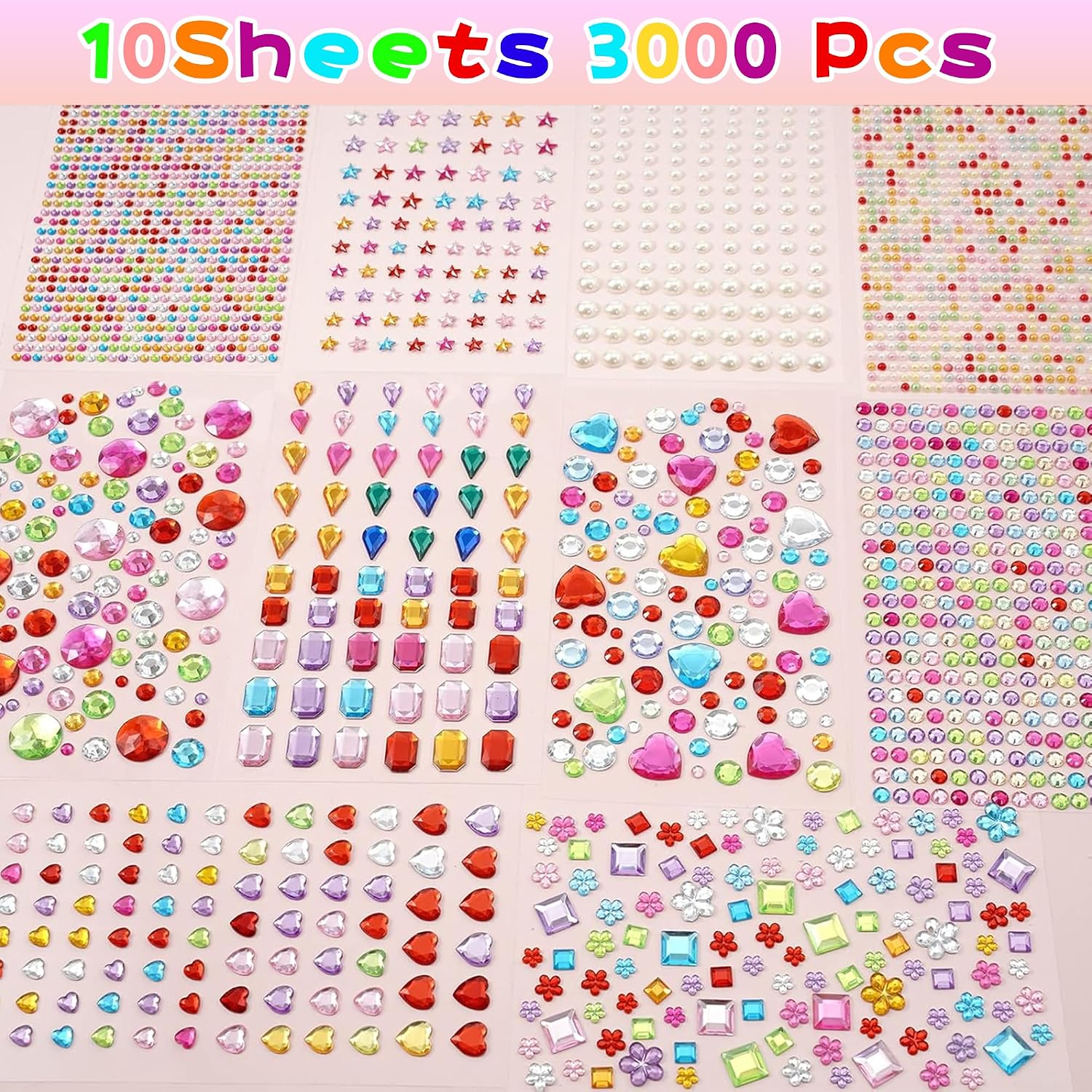 3528 PCS Gem Stickers,Self Adhesive Scrapbook Supplies Rhinestones Crafts