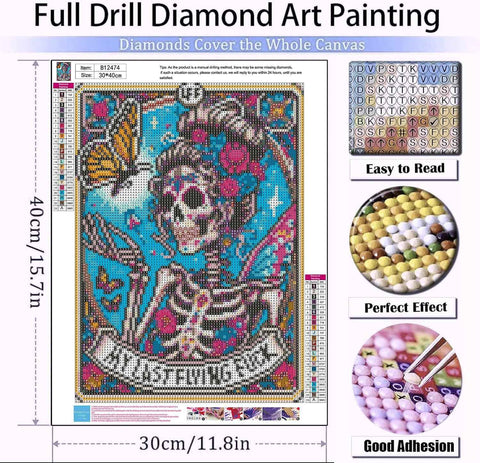 Diamond Art Kits for Adults Skull Last Flying Diamond Painting Kit 12x16in