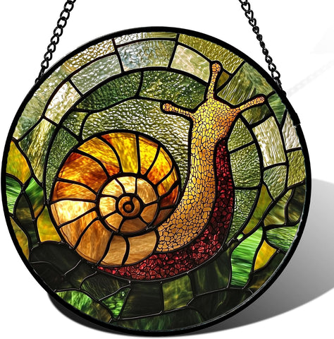 Stained Glass Window Hanging Snails Suncatcher Gifts for Women 6.3"
