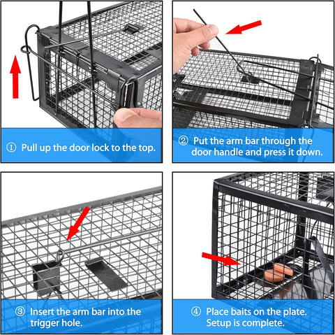 2-Pack Rat Traps Humane Live Mouse Vole Chipmunk Trap Cage (Black)