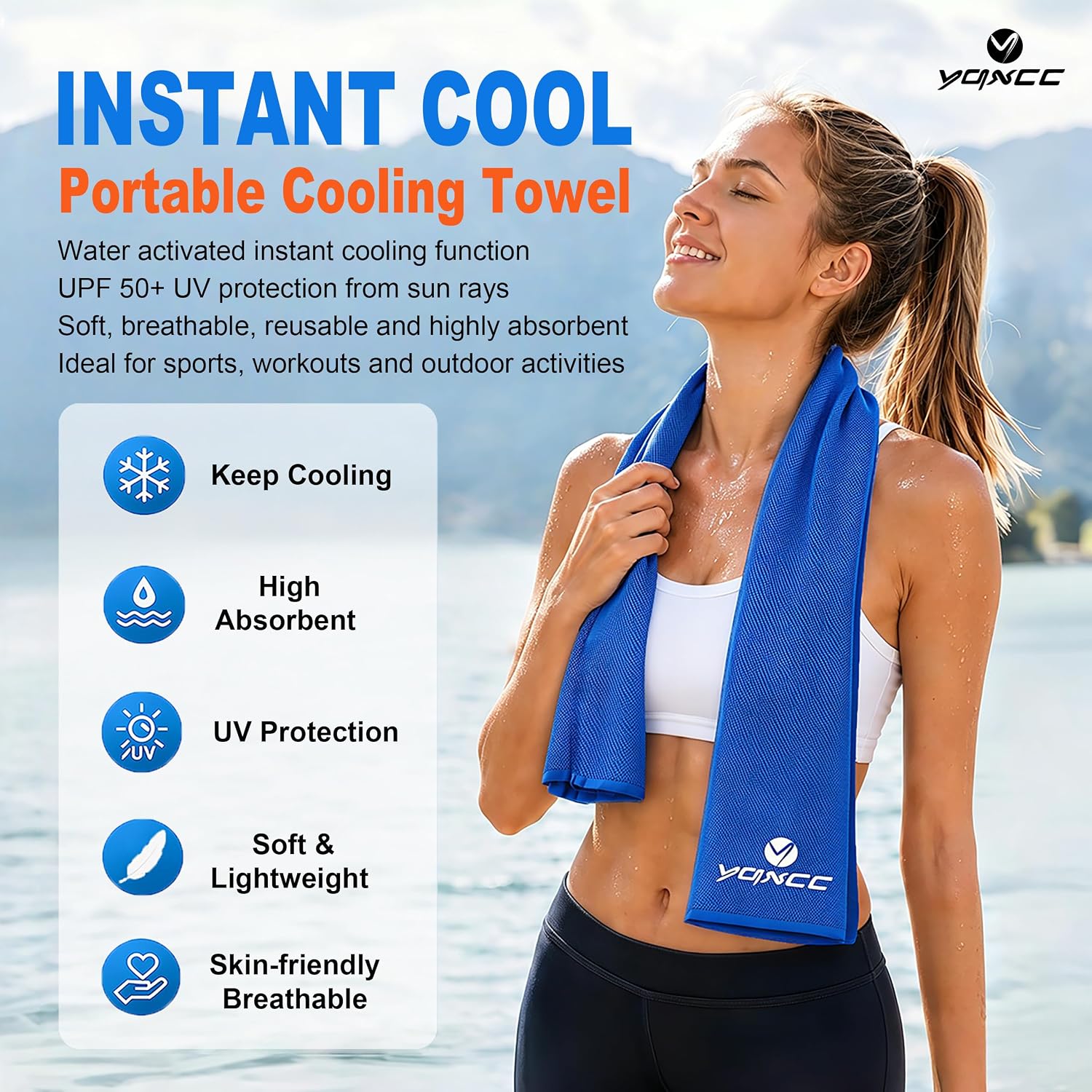 YQXCC 4 Pack Cooling Towels (47"x12"), Ice Cool Towels for Neck & Face