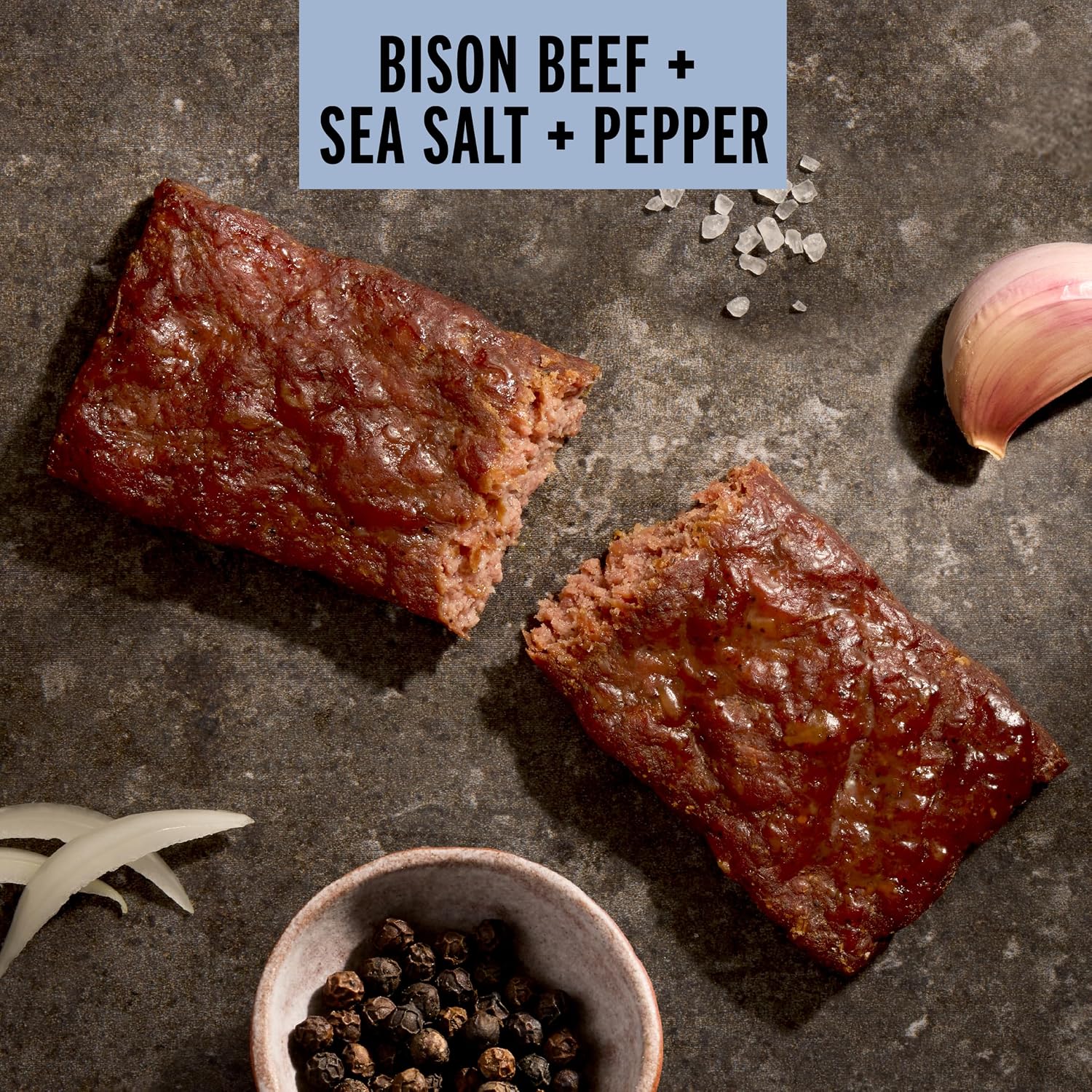 EPIC Provisions Bison Beef Sea Salt & Pepper Bars, Gluten-Free, 12 ct | 100% Grass-Fed Bison & Beef Blend, Paleo Friendly, 10g Protein & 2g Carbs per Bar, Low Sugar