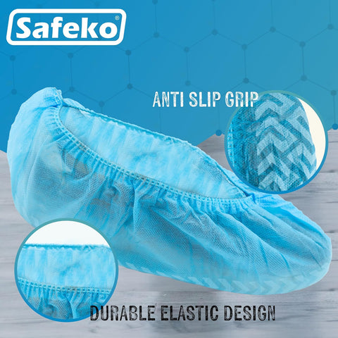 Premium Disposable Boot & Shoe Covers Booties, Durable, Non-Slip, Non-Toxic, Recyclable Protectors, Fits Most Shoes - Blue - Pack of 100 (50 Pairs)