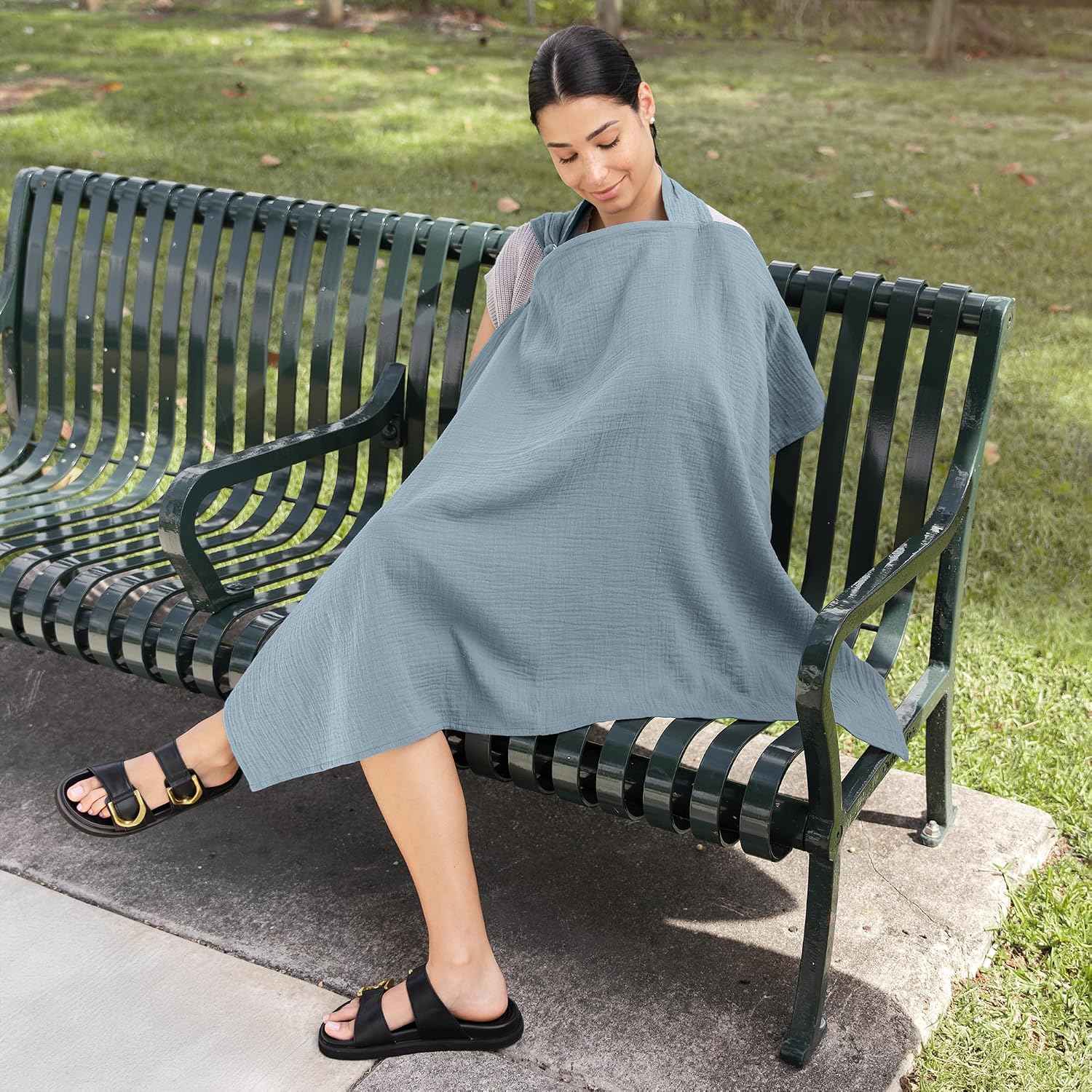 Comfy Cubs Muslin Nursing Cover Pack of 2, 100% Cotton Breastfeeding Cover for Moms, Soft & Breathable Baby Nursing Scarf, Adjustable Neck Strap - Privacy Coverage - Star Pattern and Pacific Blue