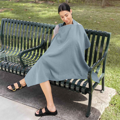 Comfy Cubs Muslin Nursing Cover Pack of 2, 100% Cotton Breastfeeding Cover for Moms, Soft & Breathable Baby Nursing Scarf, Adjustable Neck Strap - Privacy Coverage - Star Pattern and Pacific Blue