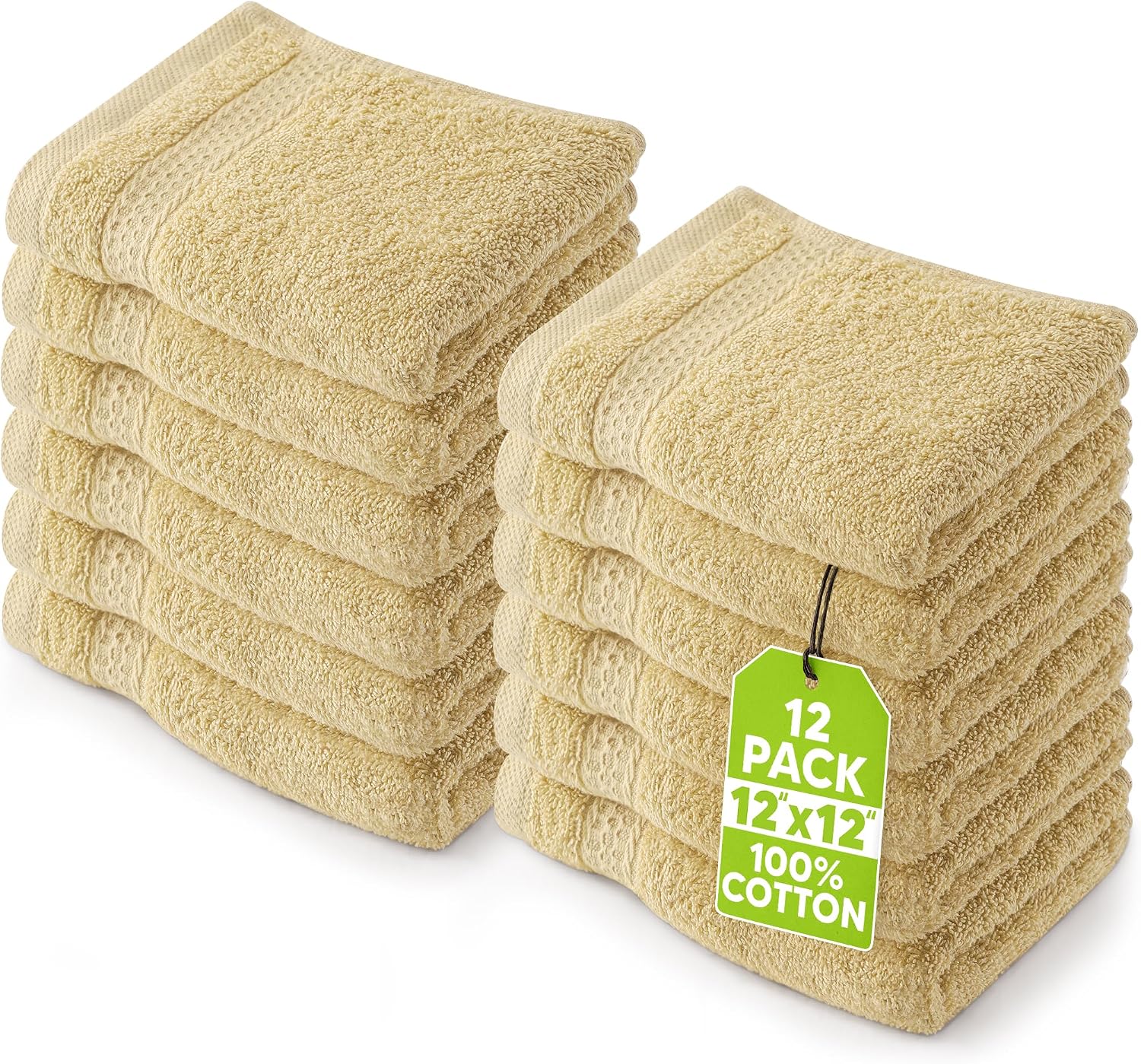 Utopia Towels 12 Pack Premium Wash Cloths, 12x12 in, 100% Cotton, Champagne
