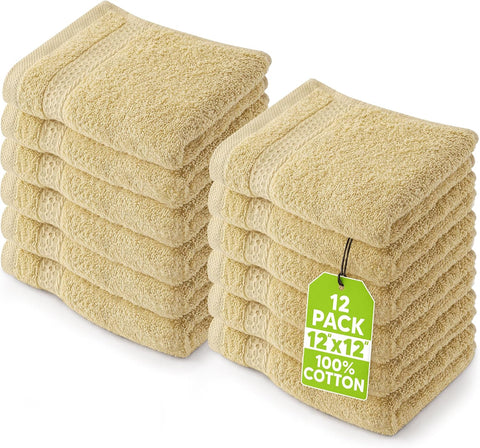 Utopia Towels 12 Pack Premium Wash Cloths, 12x12 in, 100% Cotton, Champagne