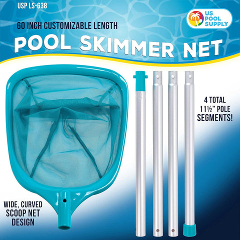 U.S. Pool Supply Swimming Pool 5 Foot Leaf Skimmer Net with 4 Aluminum Pole