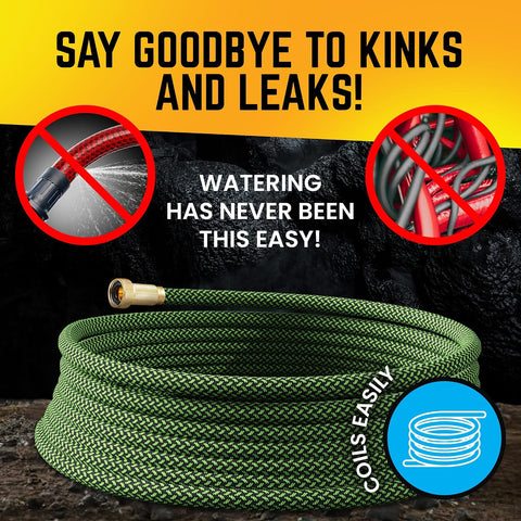 PowerFlow Metal Garden Hose, 75 Ft Non-Expandable Water Hose, Green