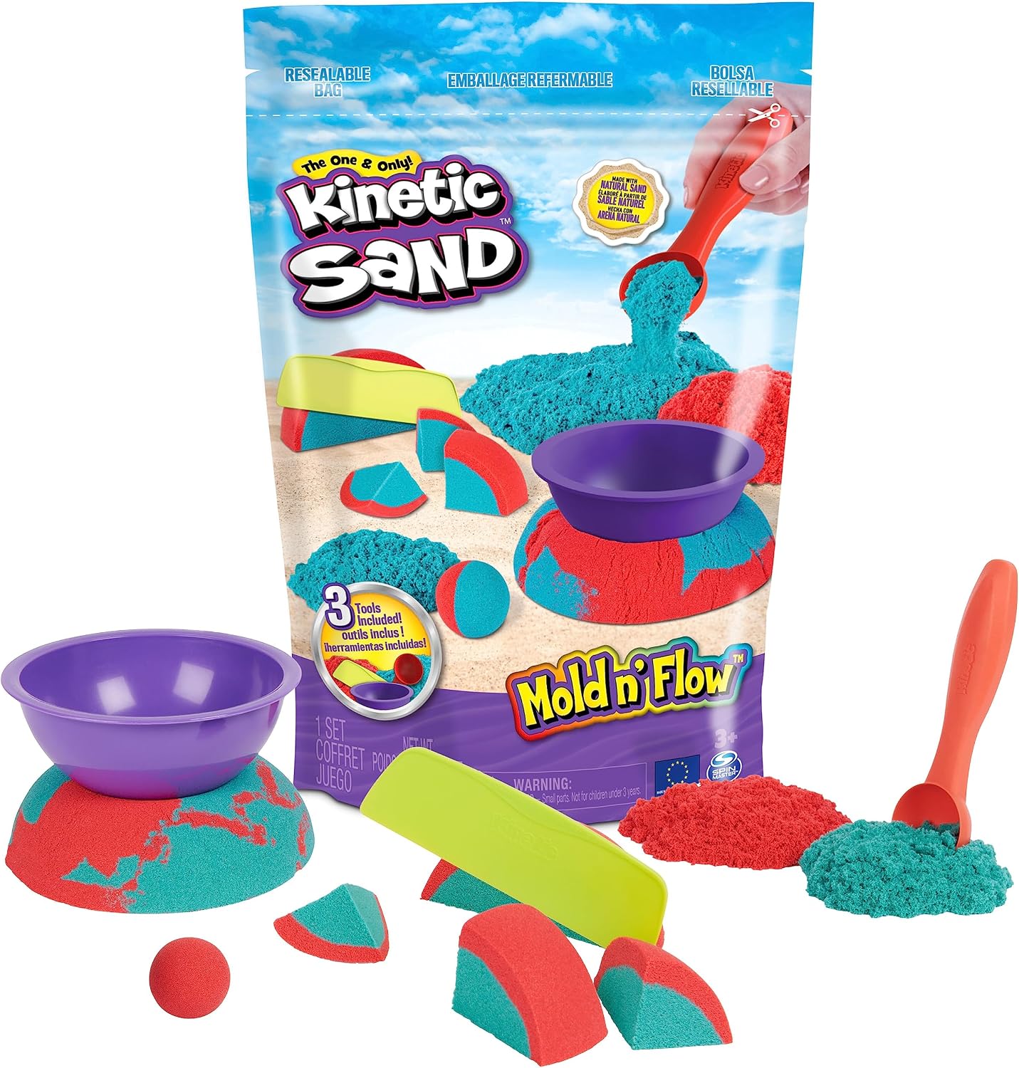 Kinetic Sand Mold n' Flow Set, Moldable Play Sand Sensory Toys, Ages 3+