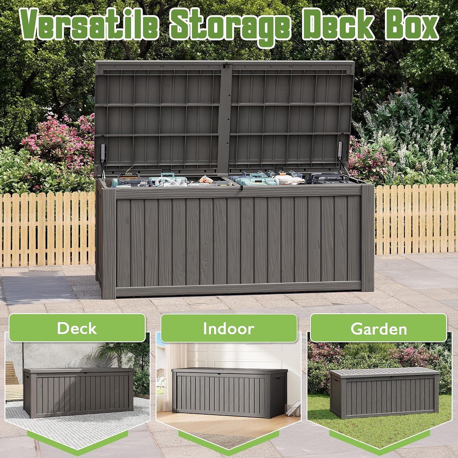 Outdoor Storage Waterproof Deck Box for Patio (230 Gallon, Grey)