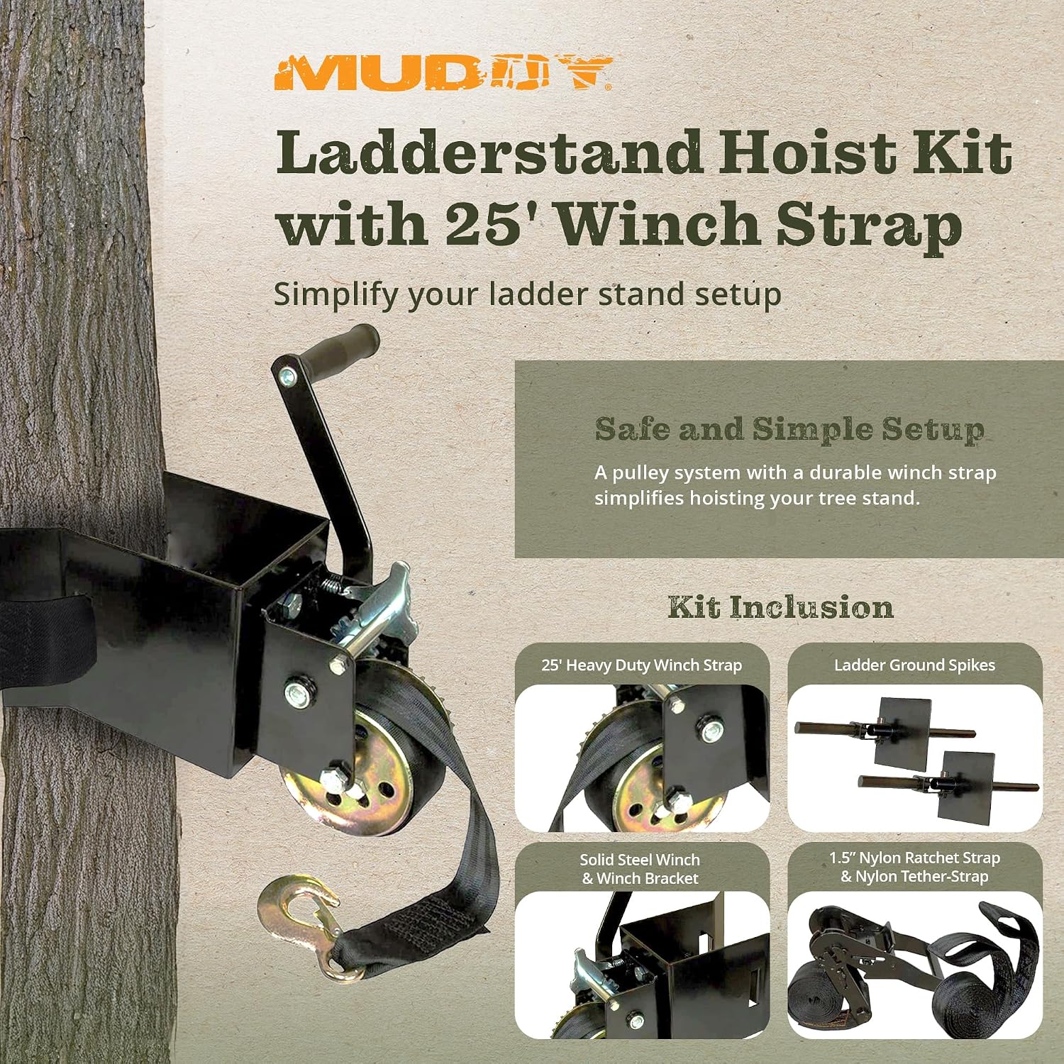 Muddy Hunting Ladderstand Hoist Kit - 25 Ft Winch Strap System