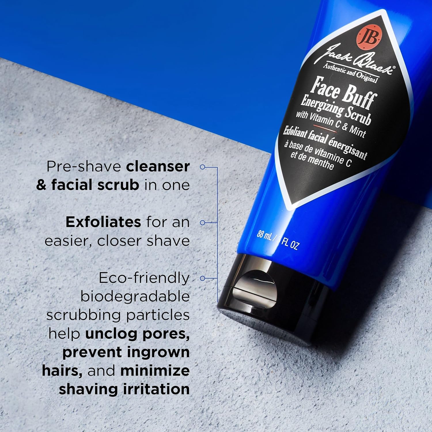 Jack Black Face Buff Energizing Scrub - Mens Pre Shave Cleanser & Scrub, Exfoliating Face Wash