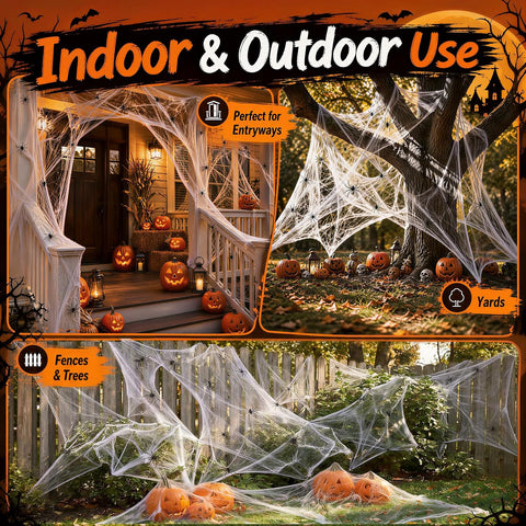 Land Guard 500 sqft Spider Web, Bonus with 25 Artificial Spiders, Fabric Spider Webbing, Cobweb Halloween Decor for Indoor and Outdoor Party Supplies
