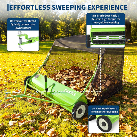 Garvee 48 in Tow-Behind Lawn Sweeper, High Hopper, Green