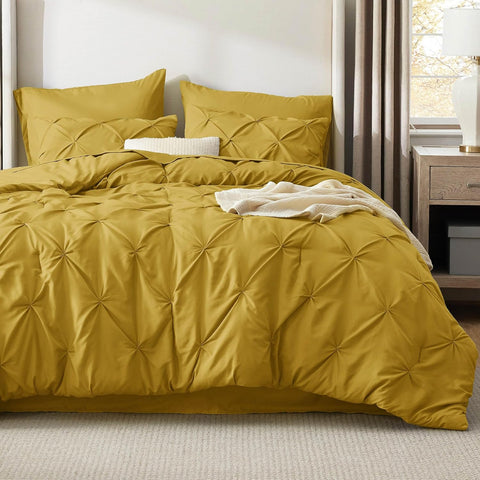 Bedsure 7pc Full Size Comforter Sets & Sheets, Mustard Yellow Full Bedding