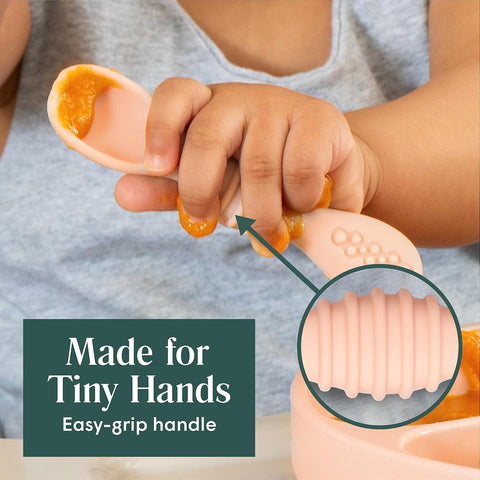 Simka Rose Silicone Baby Spoons Self Feeding (6 Pack)- First Stage Infant Spoons for Babies & Toddlers- Baby Led Weaning Shallow Spoons- Easy on Gums- 6 Months+ -Dishwasher Microwave Safe